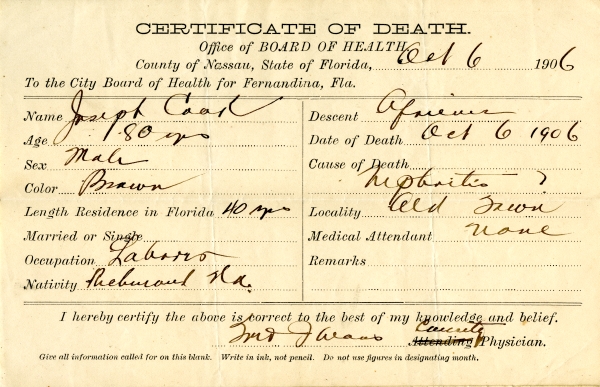 Cook, Jospeph death certificates