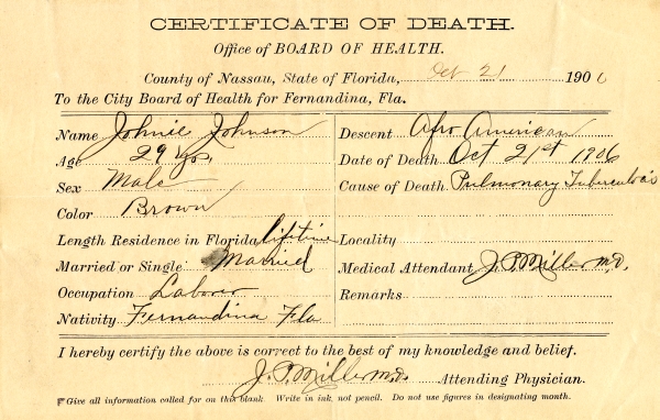 Johnson, Johnie death certificates