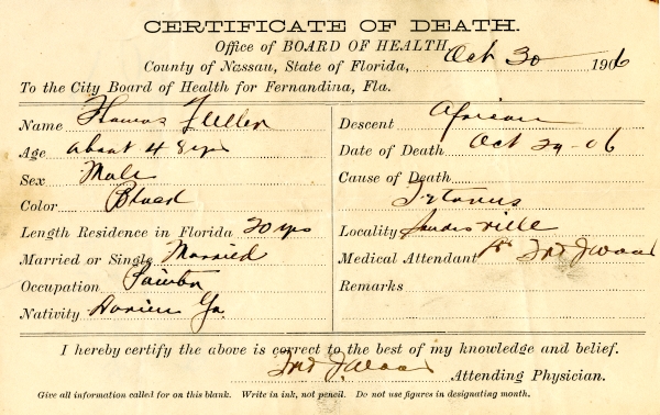 Fuller, Hawas death certificates