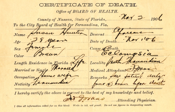 Hunter, Susan death certificates
