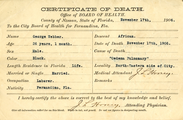 Webber, George death certificates