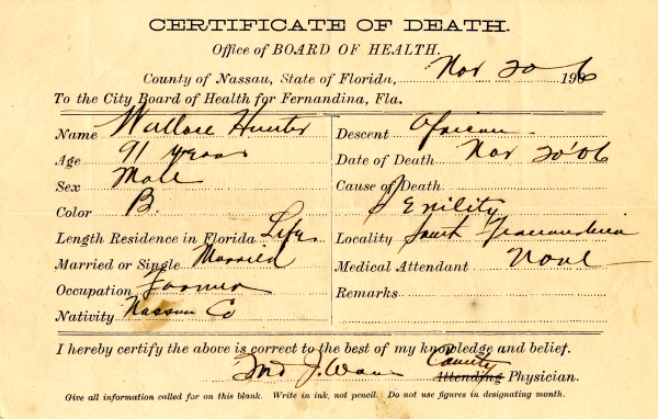 Hunter, Wallace death certificates