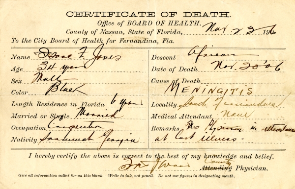 Jones, Isaac F. death certificates