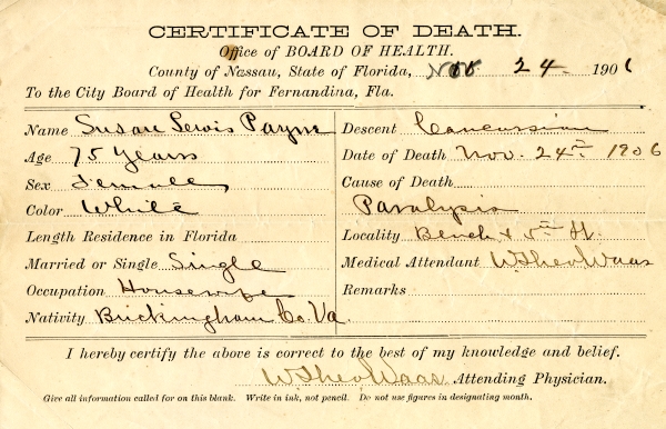 Payne, Susan Lewis death certificates