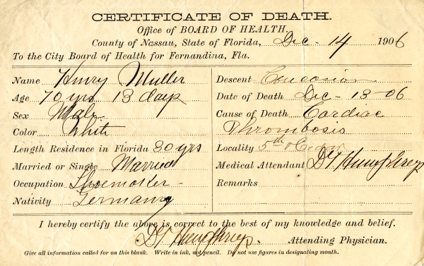 Muller, Henry death certificates