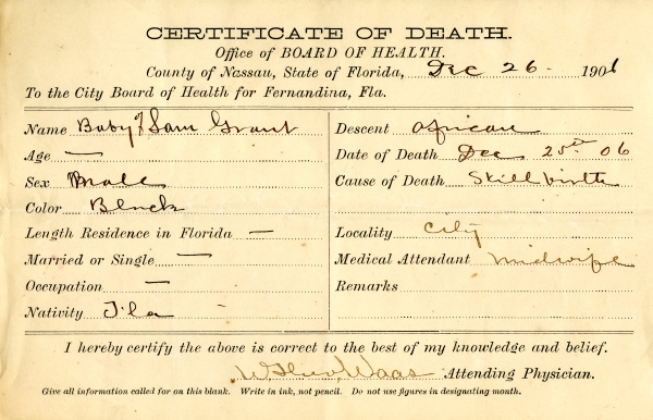 Grant, Baby of Sam death certificates