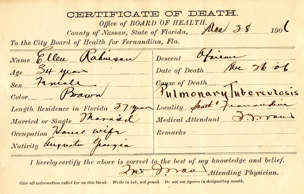 Robinson, Ellen death certificates