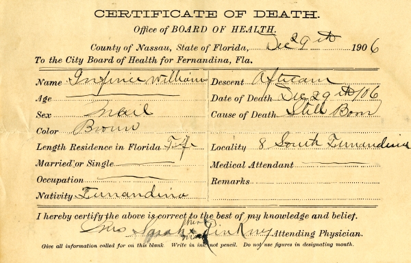 Williams, Infant death certificates