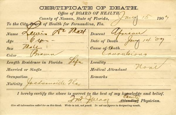 De Mott, Lewis death certificates