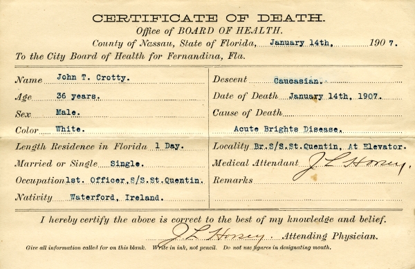 Crotty, John T. death certificates