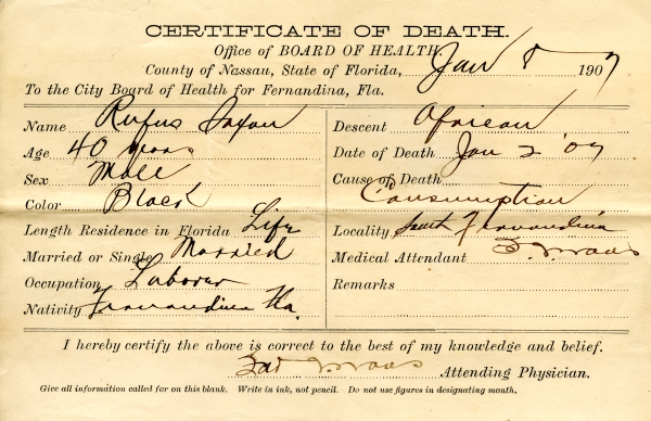 Saxon, Rufus death certificates