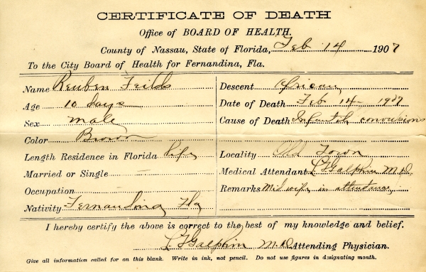 Fields, Reuben death certificates