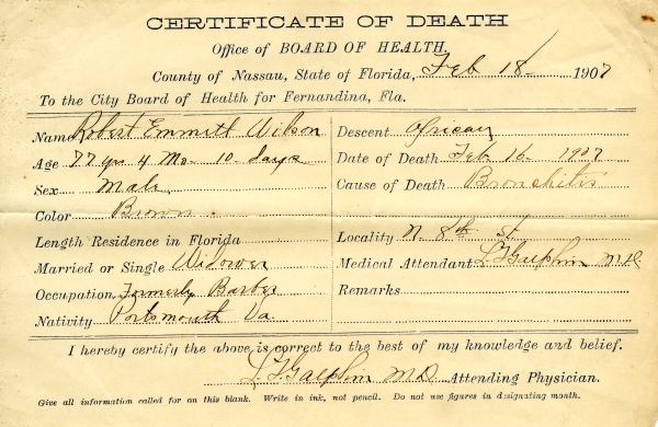 Wilson, Robert Emmitt death certificates