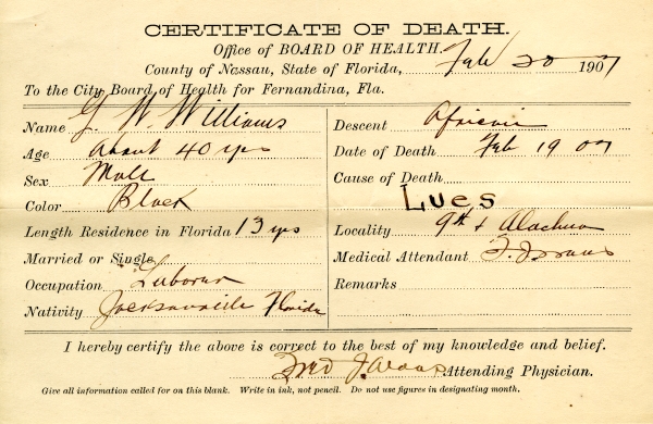 Williams, G.W. death certificates