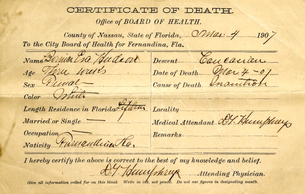 Hudson, Bernice Ena death certificates