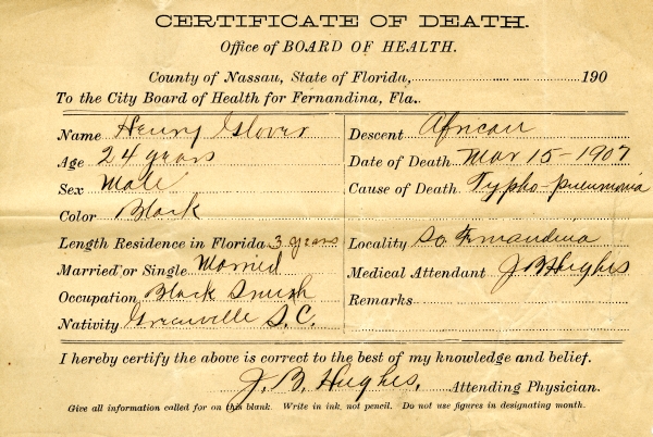 Glover, Henry death certificates