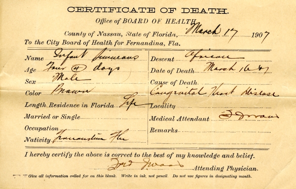 Timmons, Infant death certificates