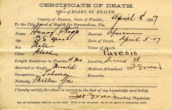 Stapp, Henry death certificates