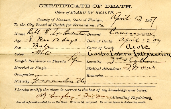 Ballantine, Rapp E. Ln. death certificates