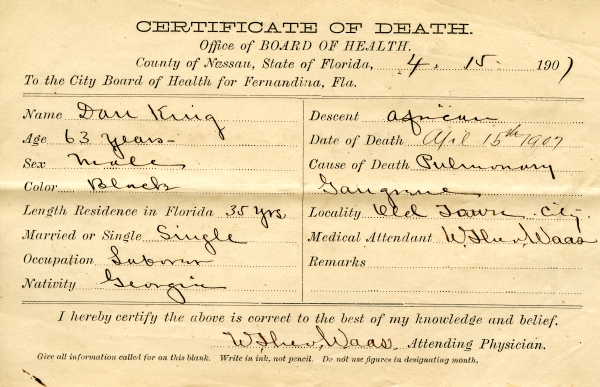King, Dan death certificates