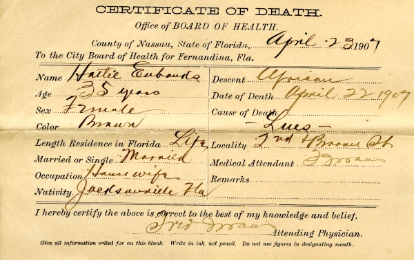 Eubanks, Hattie death certificates