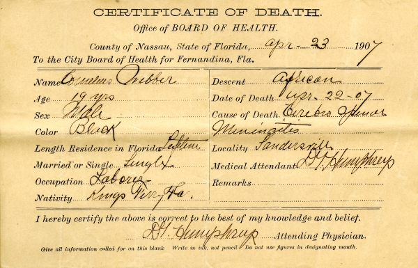 Webber, Cornelius death certificates