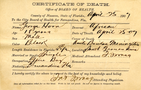 Horn, George death certificates