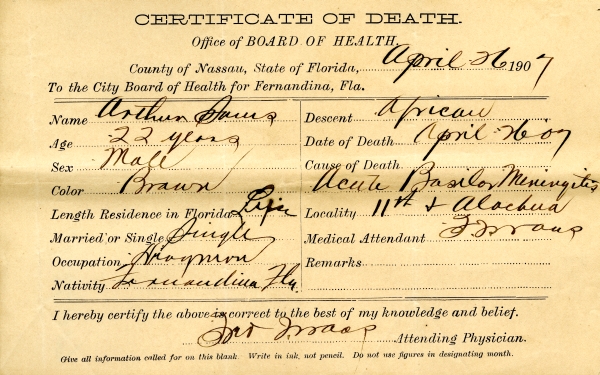 Davis, Arthur death certificates