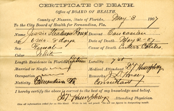 Roux, Jessie Steadmon death certificates