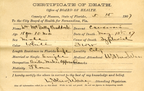 Braddock, William McCully death certificates