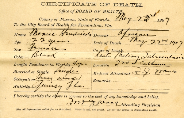 Hendricks, Mamie death certificates