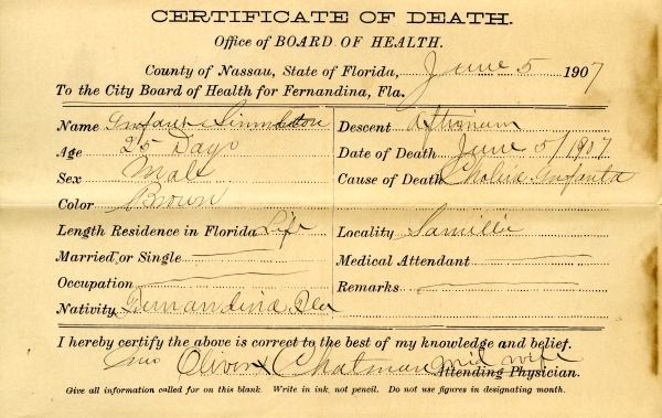 Simelton, Infant death certificates