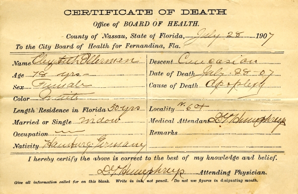 Ellerman, Elizabeth death certificates