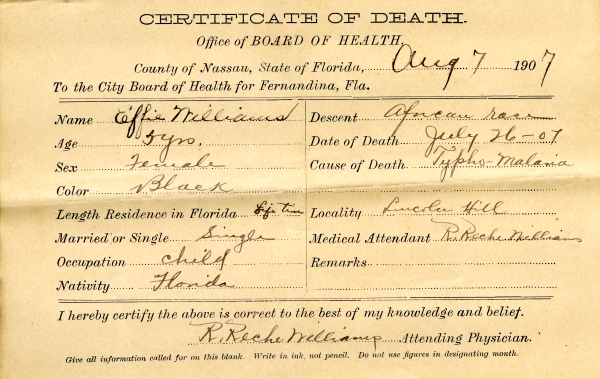 Williams, Effie death certificates