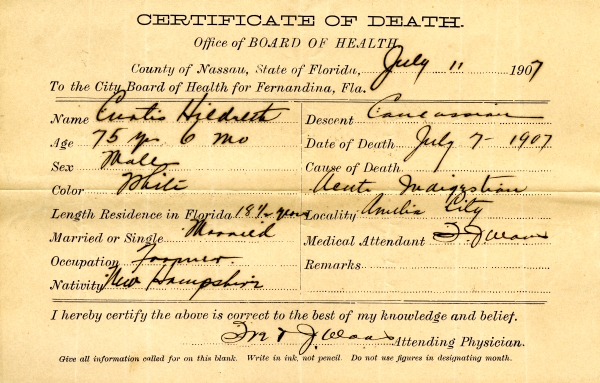 Hildreth, Curtis death certificates