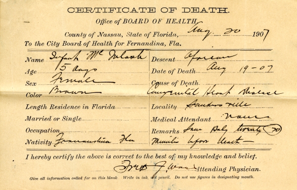 McIntosh, Infant death certificates