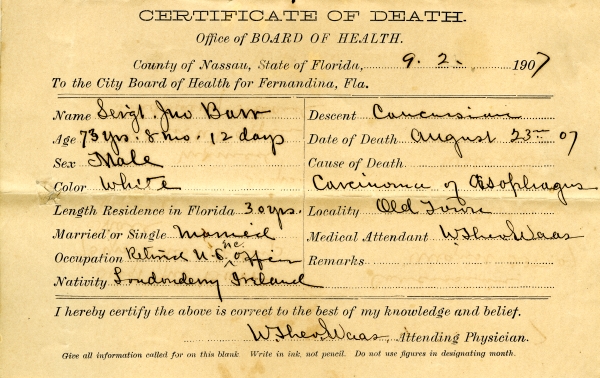 Burns, John, Sergeant death certificates