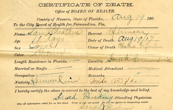 Cheathen, Sam death certificates