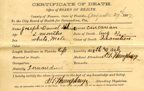 Sabaer, Joseph Daniel death certificates