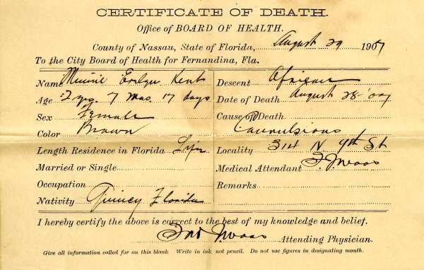 Kent, Minnie Erlyn death certificates