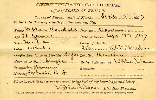 Randall, Stephen death certificates