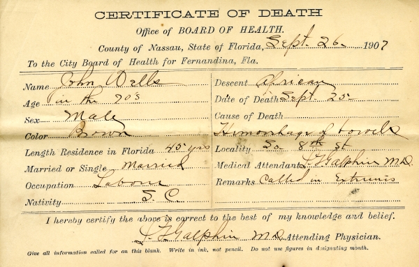 Wells, John death certificates