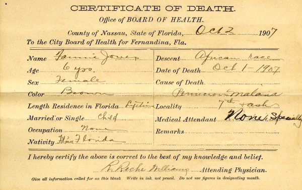 Jones, Fannie death certificates