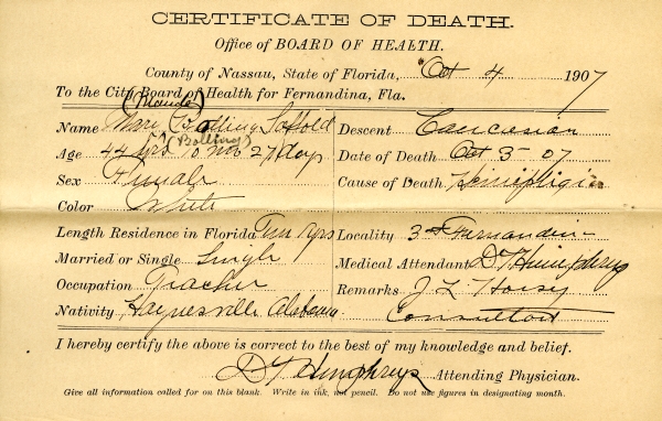 Safford, Mary Bolling death certificates