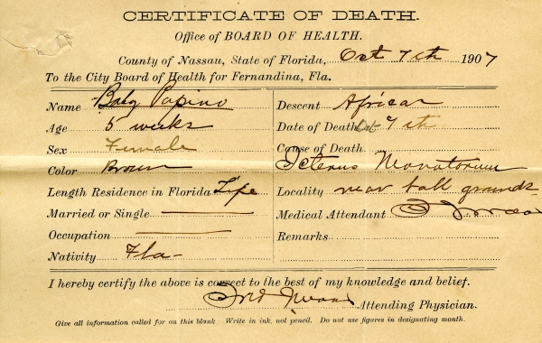 Papino, Baby death certificates