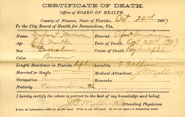 Morrison, Infant death certificates