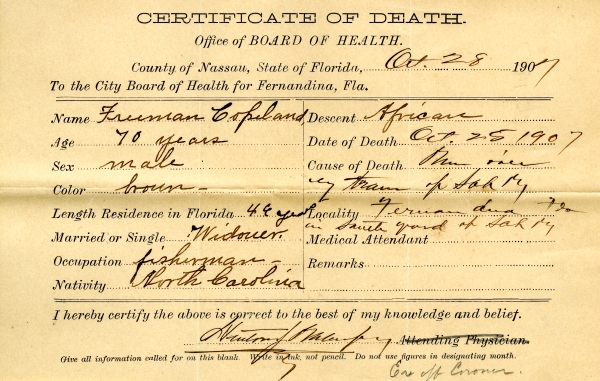 Copeland, Freeman death certificates