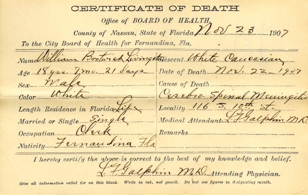 Livingston, William Bostwick death certificates