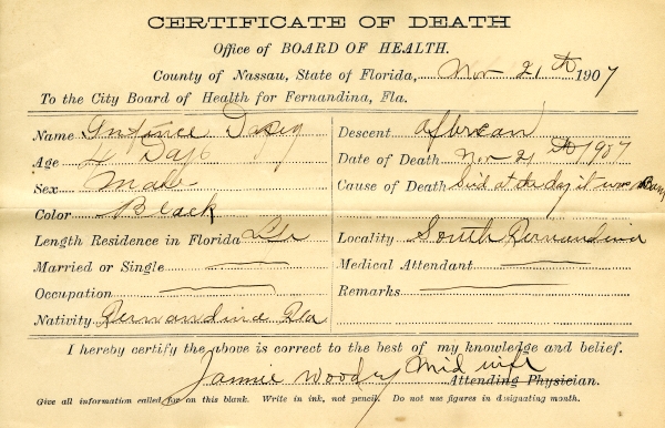 Dapey, Infant death certificates
