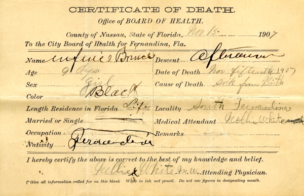 Bunce, Infant death certificates